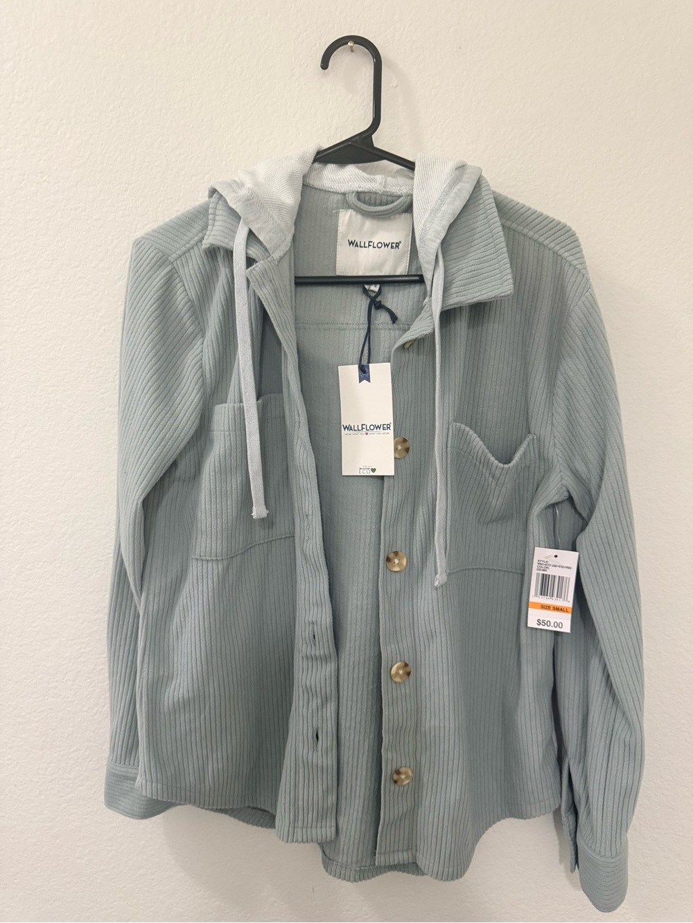 NWT Wallflower blue/grey Corduroy Hooded Shacket